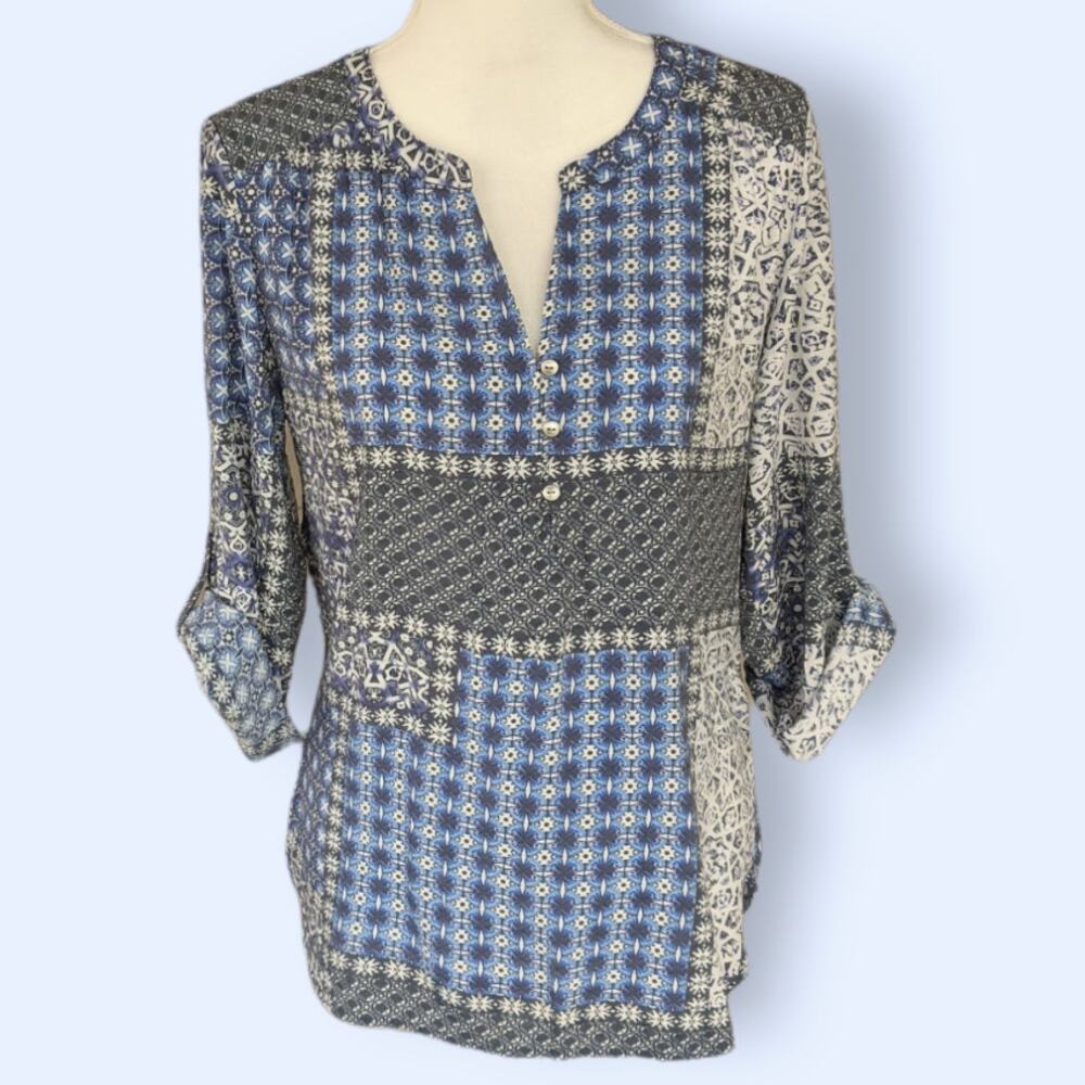 NWT Kim Rogers Boho Blue Top Size PM